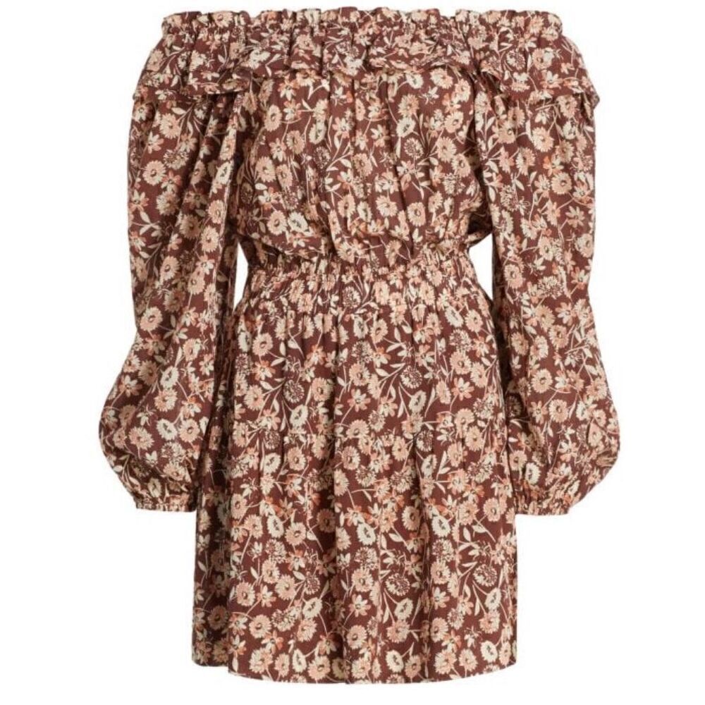 THE WESTSIDE Layla Off Shoulder Mini Dress in Brown Multi NWT Size Medium